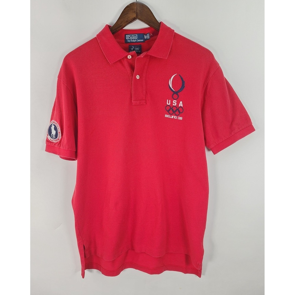 Ralph Lauren Olympics Polo Shirt Men's M Red Beijing 2008 Embroidered